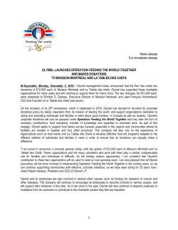 1 News release For immediate release OLYMEL LAUNCHES