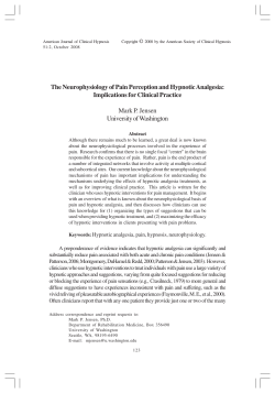 The Neurophysiology of Pain Perception and Hypnotic Analgesia