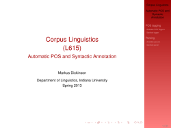 Corpus Linguistics (L615) - Automatic POS and Syntactic Annotation