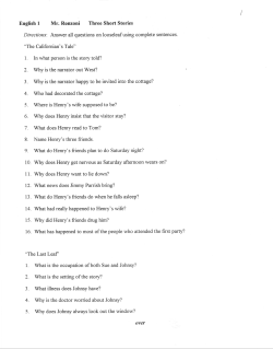 English 1 Mr. Ronzoni Three Short Stories