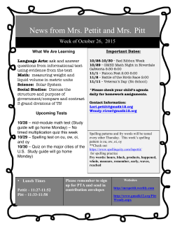 News from Mrs. Pettit and Mrs. Pitt