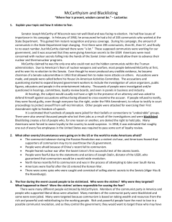 McCarthyism and Blacklisting