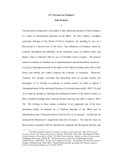 T.F Torrance on Scripture 1 John Webster I Torrance did not