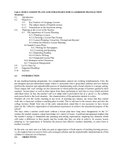 Unit 4 DAILY LESSON PLANS AND STRATEGIES FOR