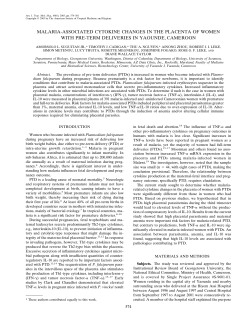 malaria-associated cytokine changes in the placenta of women with