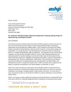 ASHP Comments on Proposed Rule on Labeling Changes for
