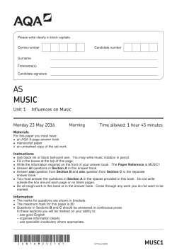 A-level Music Question paper Unit 01 - Influences on Music