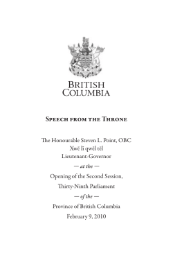 Speech from the Throne - Legislative Assembly of British Columbia