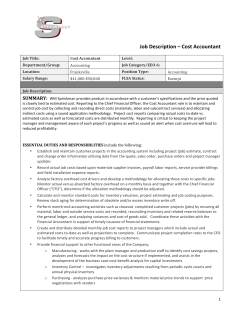 Job Description &ndash; Cost Accountant