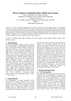 Direct Synthesis of Dimethyl Ether (DME) from Syngas