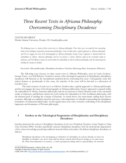 Three Recent Texts in Africana Philosophy: Overcoming Disciplinary