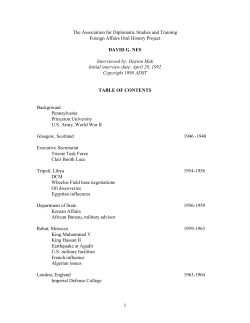 1 The Association for Diplomatic Studies and Training Foreign Affairs