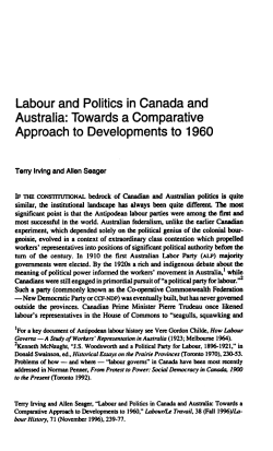 Labour and Politics in Canada and Australia