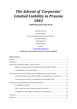 The Advent of `Corporate` Limited Liability in Prussia 1843