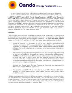 OER Announces Significant Increase in Reserves