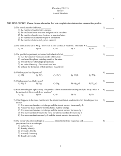 Chemistry 212-213 Reveiw Atomic Structure \ MULTIPLE CHOICE