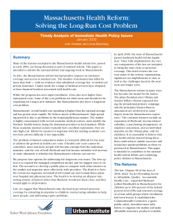Massachusetts Health Reform: Solving the Long