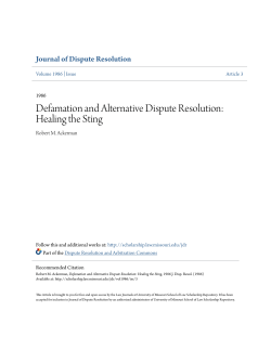 Defamation and Alternative Dispute Resolution: Healing the Sting