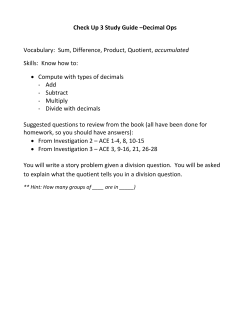 Check Up 3 Study Guide &ndash;Decimal Ops Vocabulary: Sum