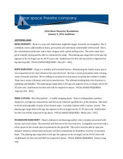 2016 Show Character Breakdown January 9, 2016 Auditions