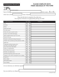 Kindergarten Round-Up PLEASE COMPLETE BOTH FRONT AND
