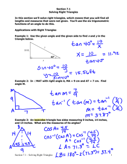 Solving Right Triangles 1 Section 7.1 Solving Right Triangles In this