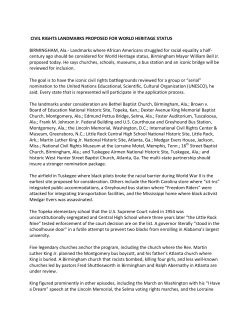 CIVIL RIGHTS LANDMARKS PROPOSED FOR WORLD HERITAGE