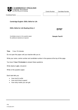 ESOL Skills for Life ESOL Skills for Life Reading Entry 3 Sample