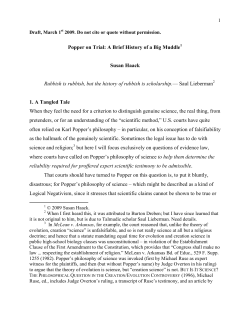 Popper on Trial: A Brief History of a Big Muddle Susan Haack