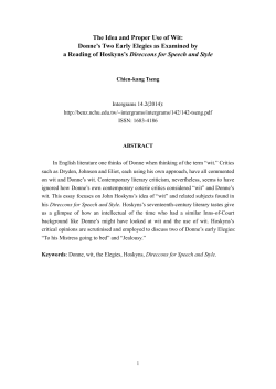The Idea and Proper Use of Wit: Donne`s Two Early Elegies as