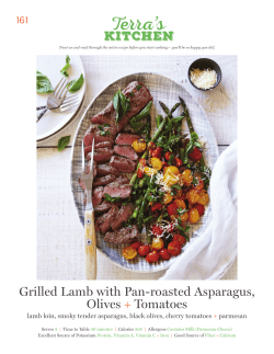 Grilled Lamb with Pan-roasted Asparagus, Olives + Tomatoes