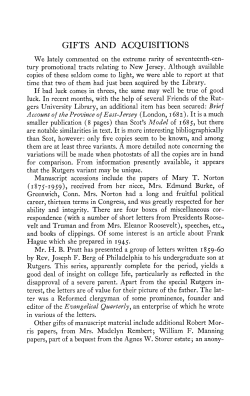 gifts and acquisitions - The Journal of the Rutgers University Libraries
