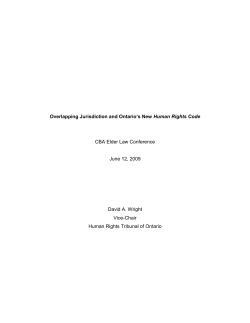 Overlapping Jurisdiction and Ontario`s New Human Rights Code