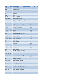 Suffix Meaning Greek or Latin? able, ible able