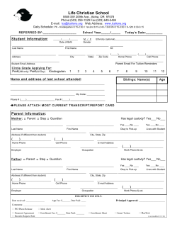 Student Application - Life Christian School