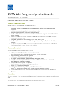 KTH | SG2226 Wind Energy Aerodynamics 6.0 credits