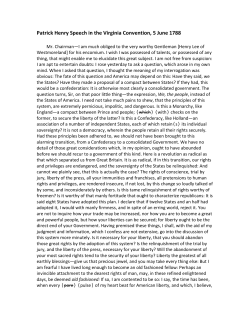 Patrick Henry Speech in the Virginia Convention, 5 June 1788