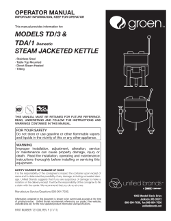 Groen Steam Jacketed Kettle Operator`s Manual