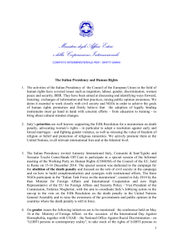 The Italian Presidency and Human Rights 1. The activities of