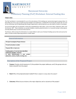 Marymount University Preliminary Planning (PreP) Worksheet