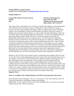 German 250(W): German Cinema Contact: Prof. Christa Spreizer