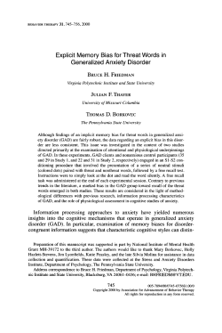 Explicit memory bias for threat words in generalized anxiety disorder