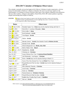 2016 - 17 Religious Observances Calendar