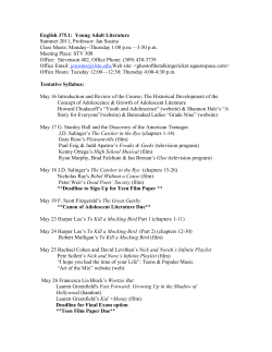 English 375.1: Young Adult Literature Summer 2011, Professor: Jan