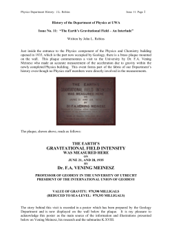 GRAVITATIONAL FIELD INTENSITY Dr. F.A. VENING MEINESZ