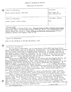 Findin aids - American Antiquarian Society