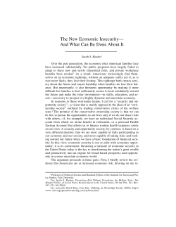 The New Economic Insecurity&mdash; And What Can Be