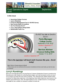 September 2016 Fixed Operations Digest Newsletter