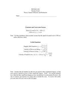 PHYSICS 202 Practice Exam Waves, Sound, Reflection and