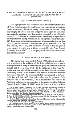 Establishment and Maintenance of Price Regulations